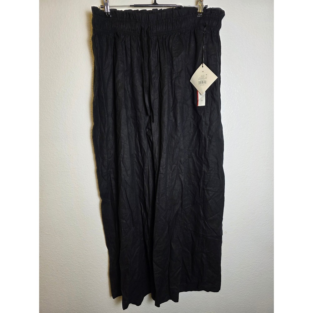Ava & Viv Black Linen Blend Wide Leg Paperbag Waist Pants Size 1X